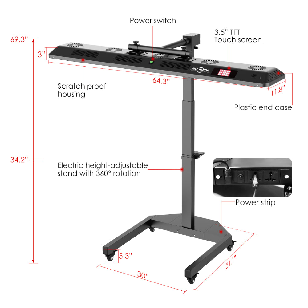 Total Spectrum ULTRA Full-Body Red Light Therapy Panel — 480 LEDs, Electric Stand