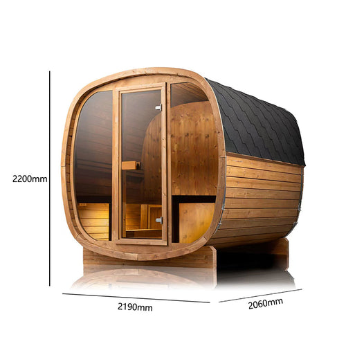 Luxury outdoor cedar sauna designed for modern backyard wellness spaces