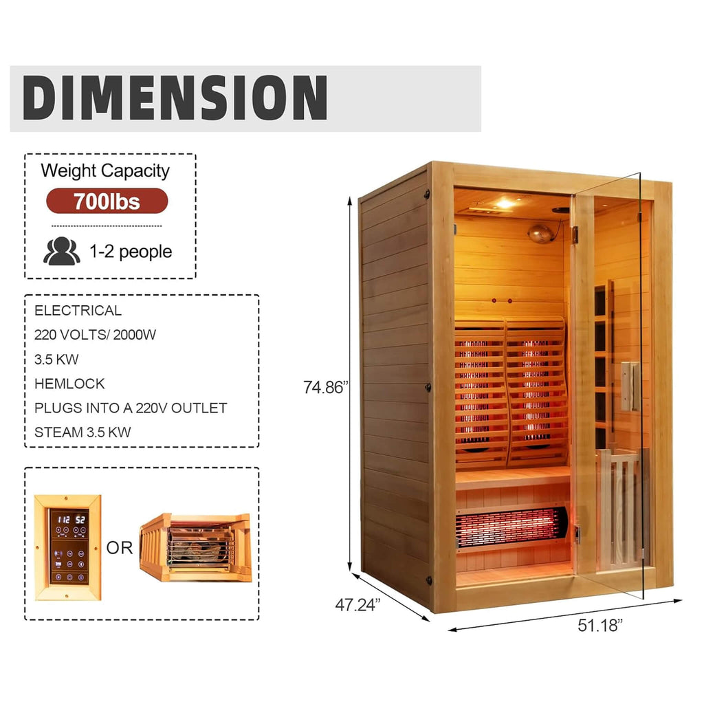 Rövia Luma 2-person sauna dimensions diagram
