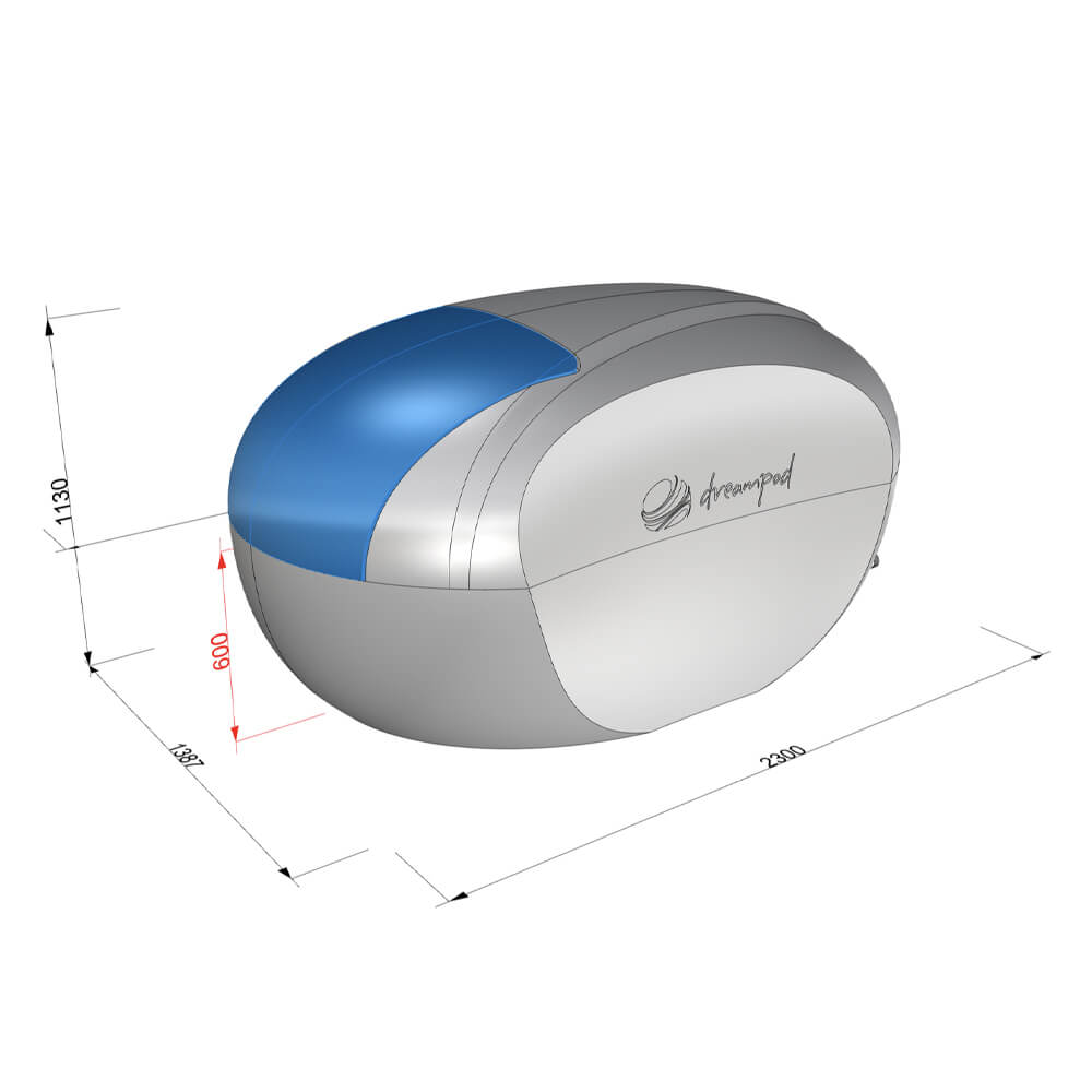 Dreampod Home Float Plus flotation tank dimensions and product specifications diagram