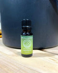 Bottle of eucalyptus essential oil for sauna aromatherapy.