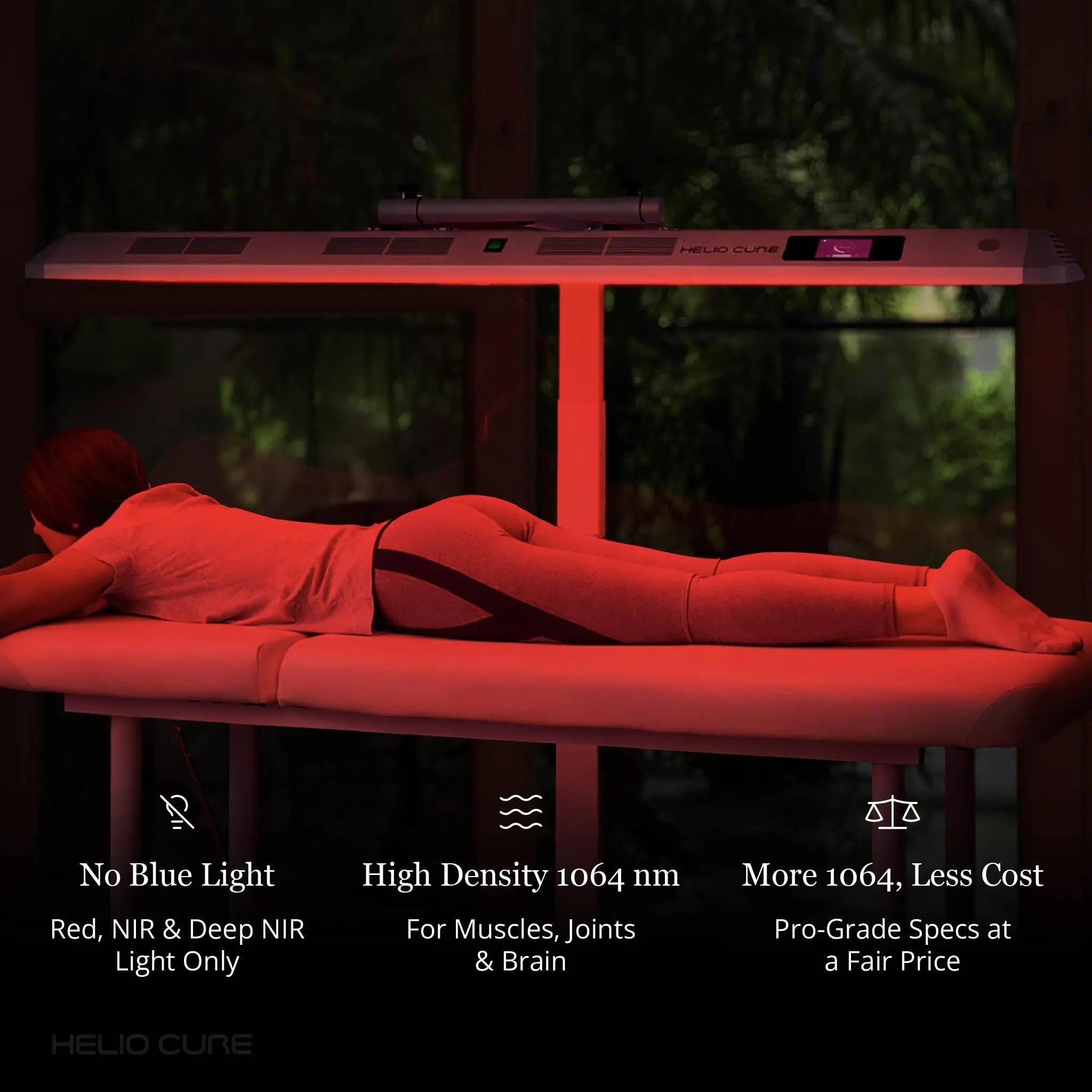 Helio Blaze red light therapy panel in use for full-body recovery, wellness, and performance support