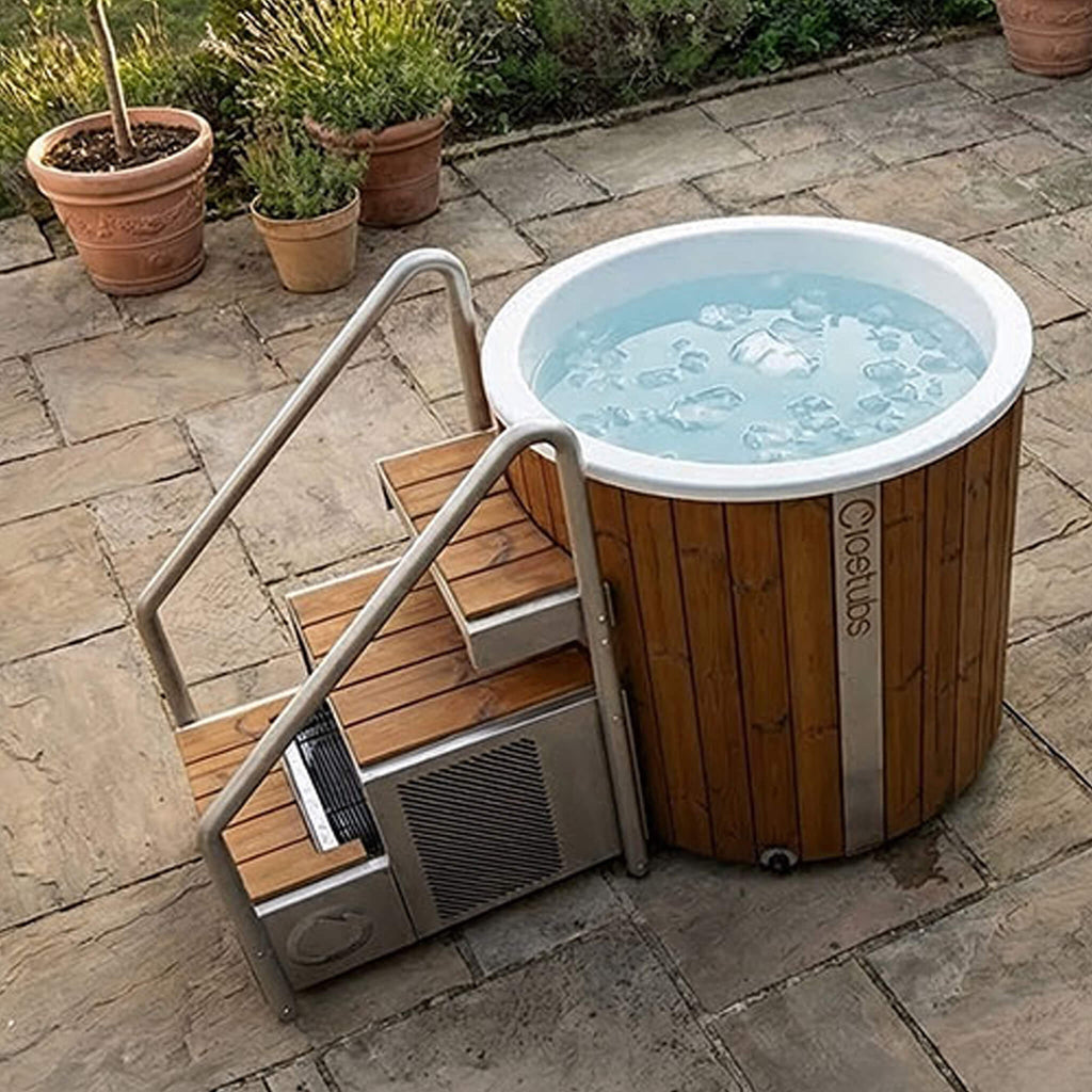 Icetubs IceBarrel XL cold plunge tub showing interior and insulated lid.