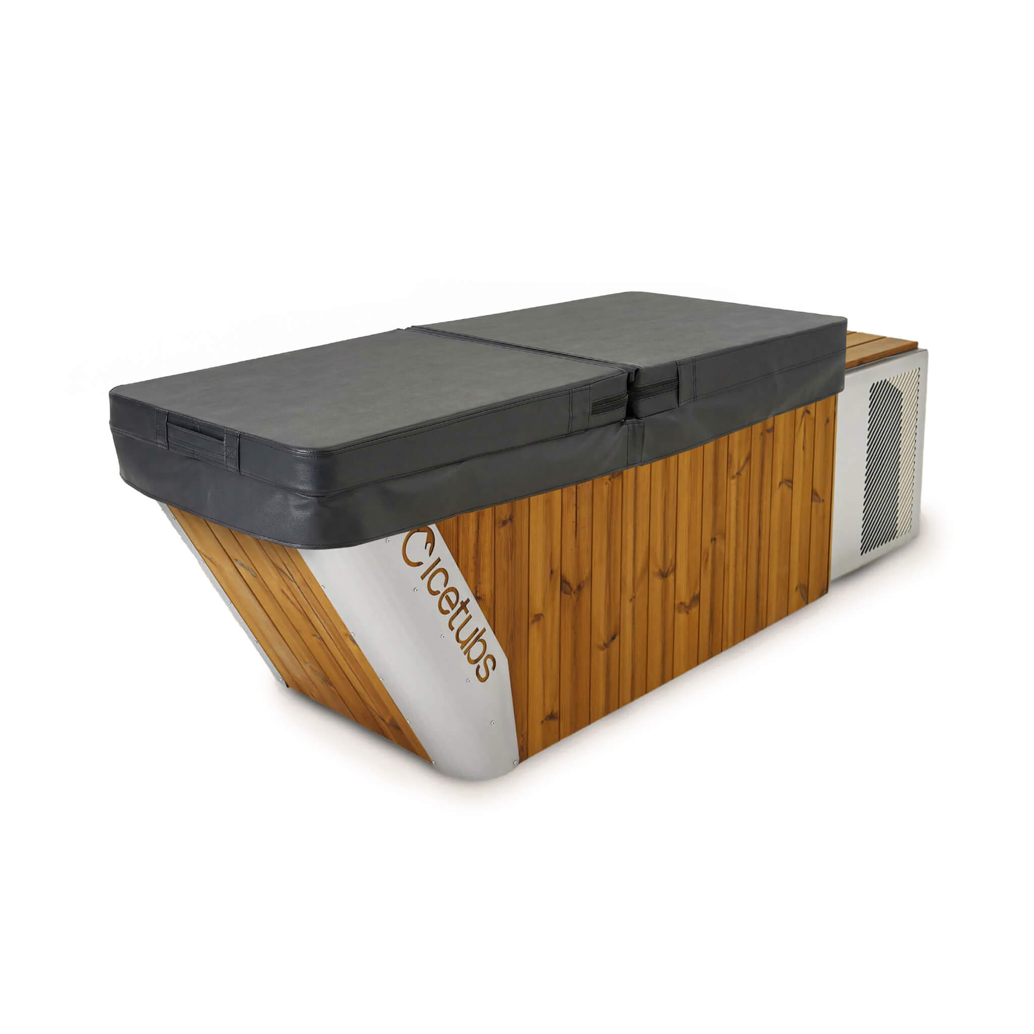 Icetubs IceBath thermowood cold therapy bath with insulated cover on a white background.