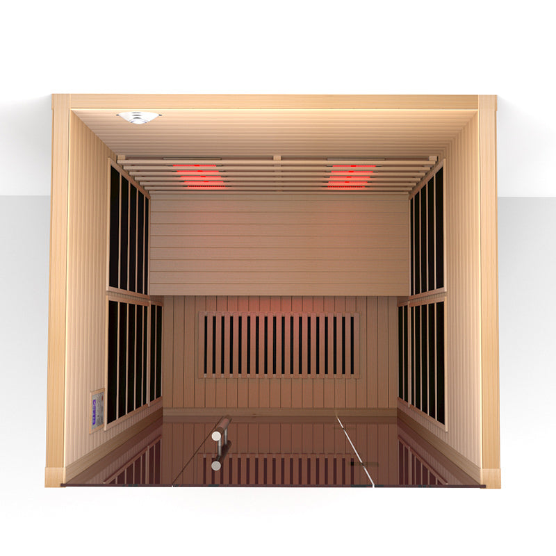 Wooden sauna with interior design elements on a white background