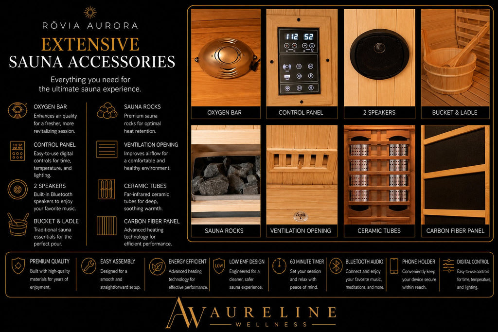 Rövia Aurora hybrid sauna included accessories
