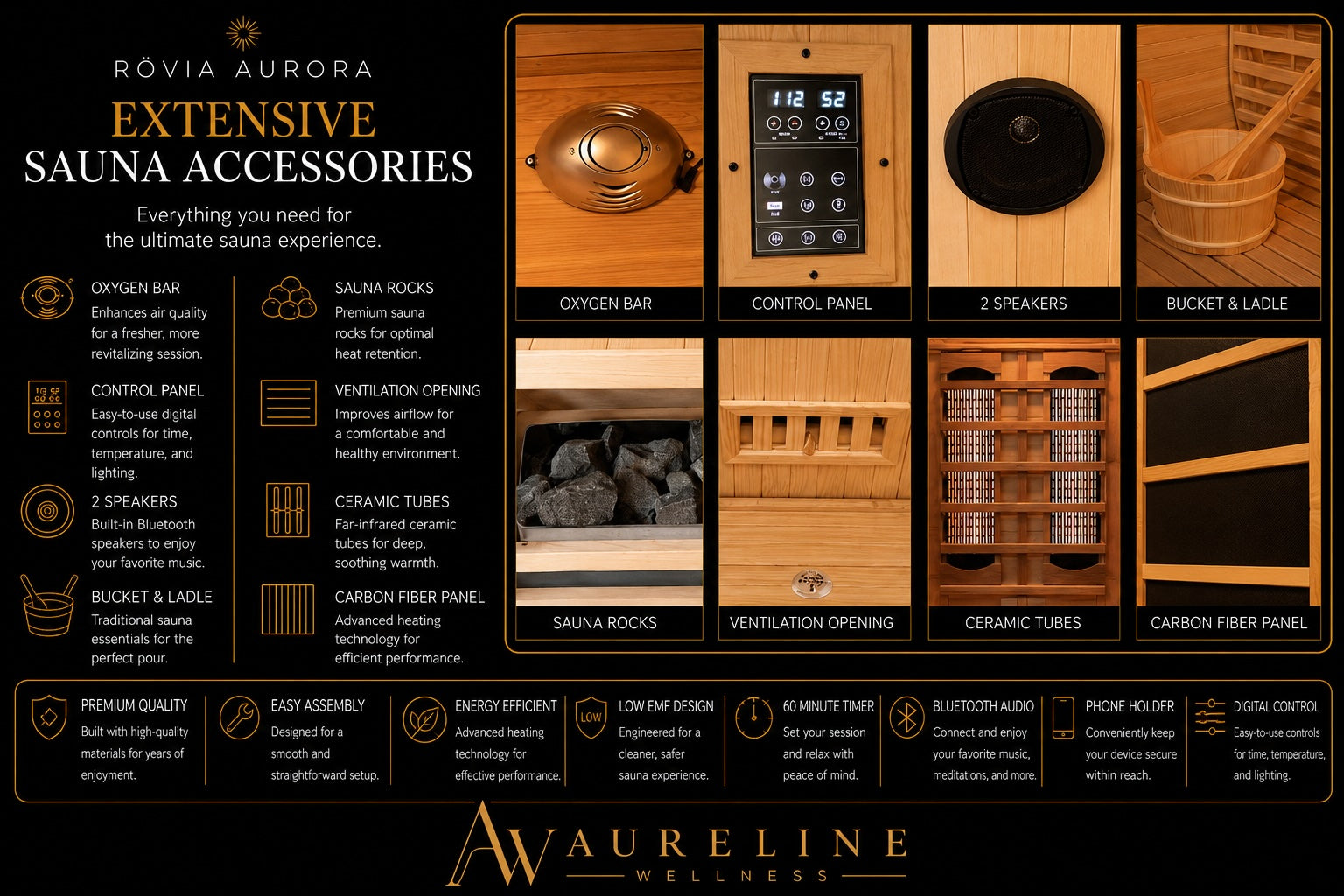 Rövia Aurora hybrid sauna included accessories