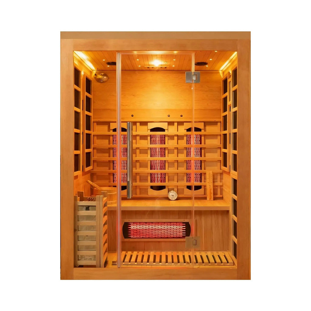 Rövia Aurora 3-person infrared and steam hybrid sauna, front view