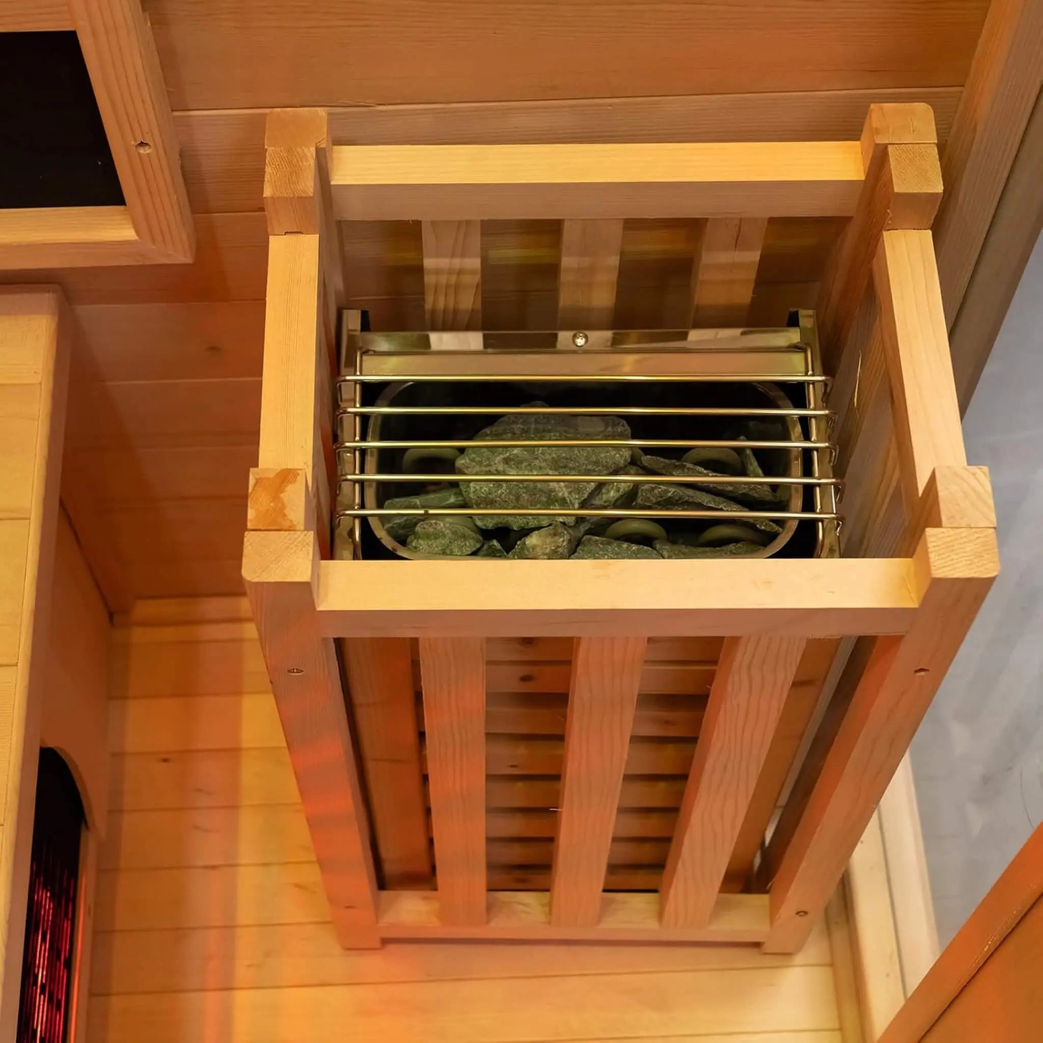 Rövia Luma 3.5 kW steam sauna heater for the two-person dual-system sauna.