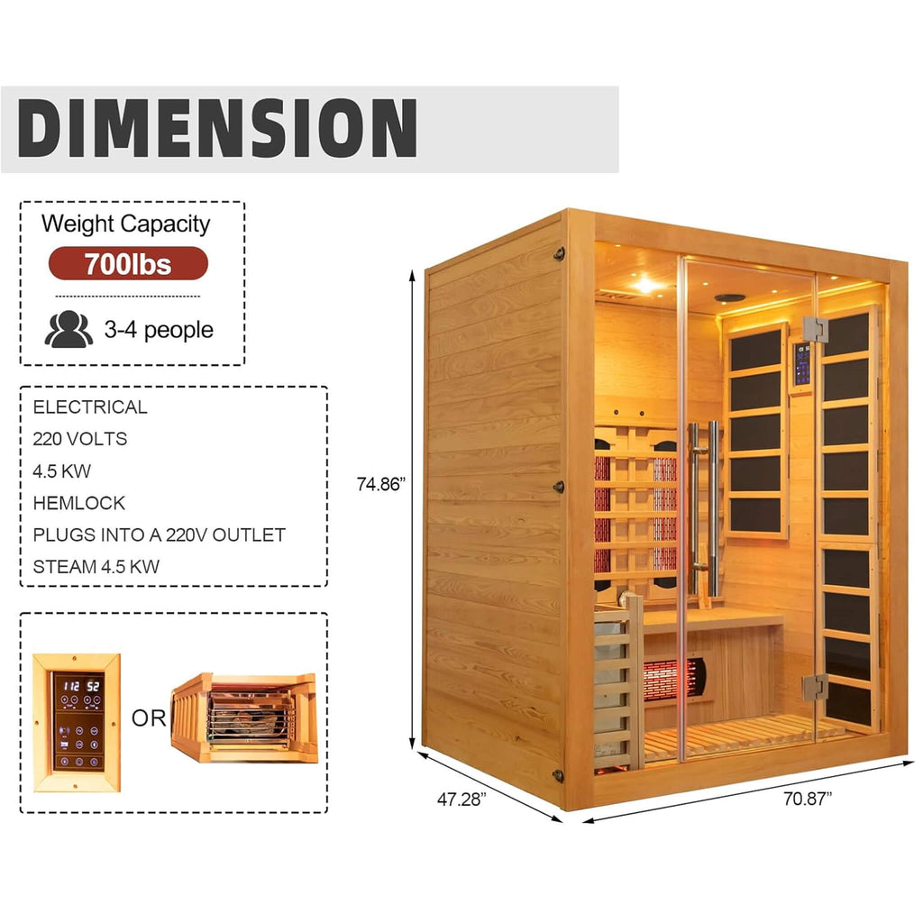 Rövia Aurora 3-person sauna dimensions diagram