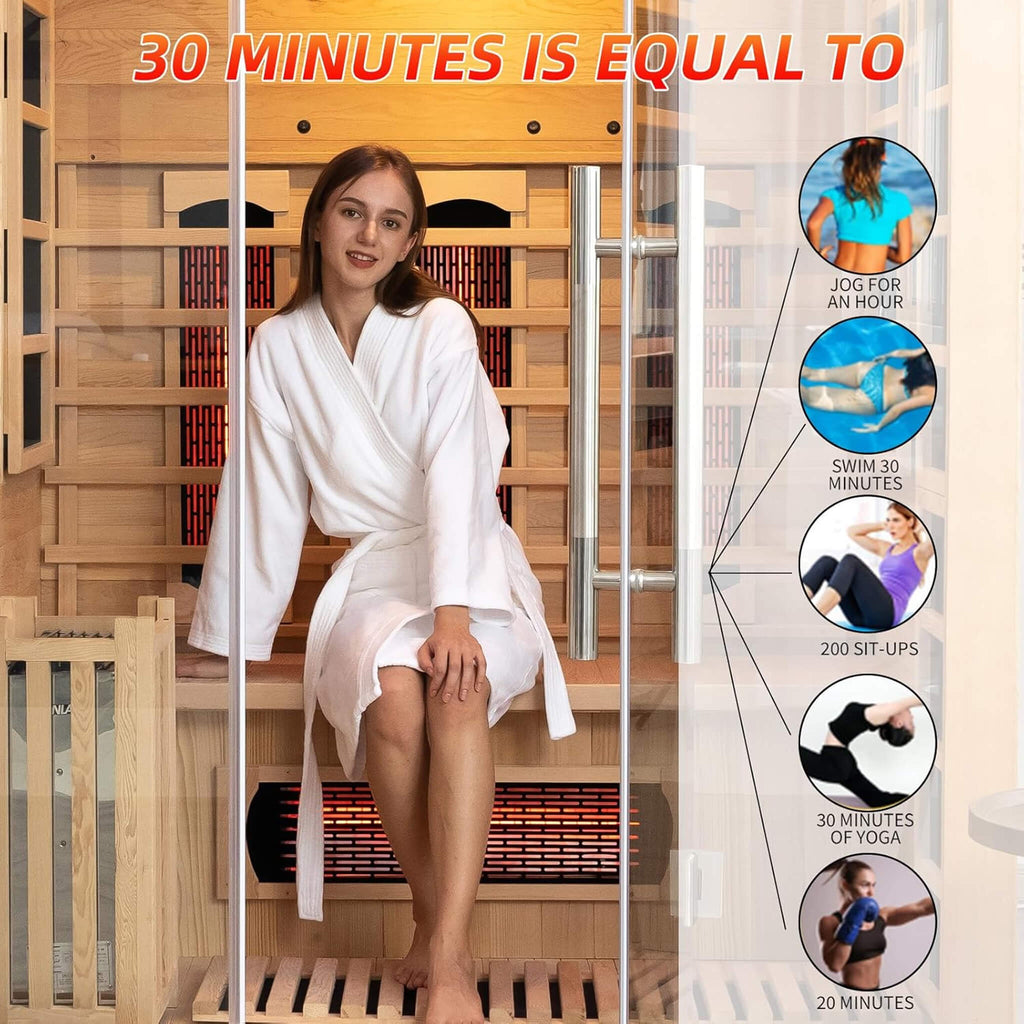 Rövia Aurora infrared and steam hybrid sauna features