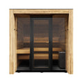 ThermaSol Fortis outdoor glass-front sauna cabin with Parsol dark-grey tinted glass and aluminum framing