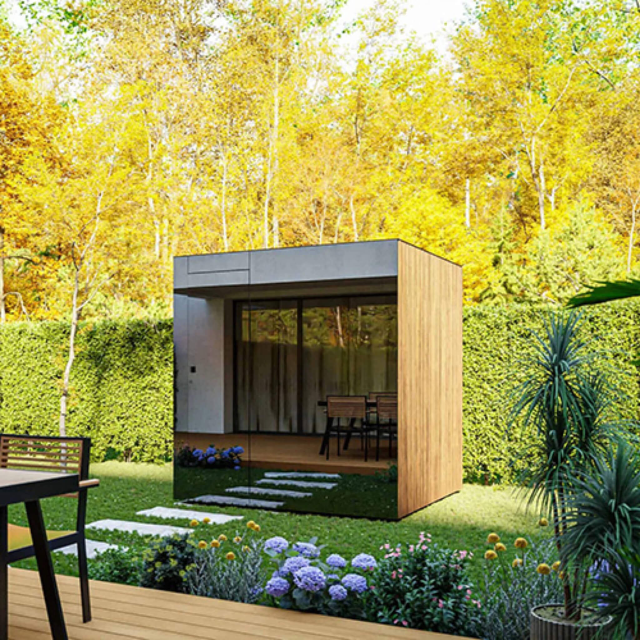 ThermaSol Spectra compact outdoor sauna cabin in a modern backyard